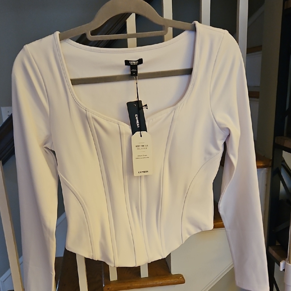 Express White Long Sleeve Body Contour Top Size S, M